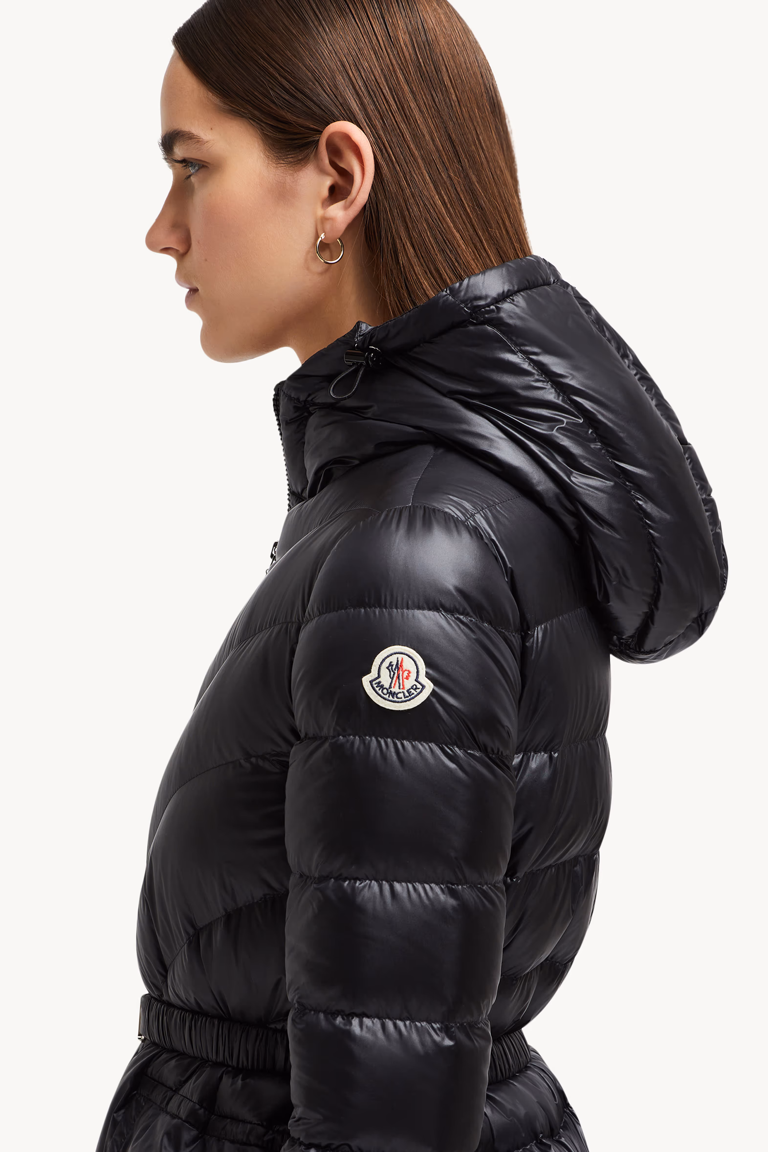 Argenno Hooded Mid-Length Down Jacket Women Black Moncler 7